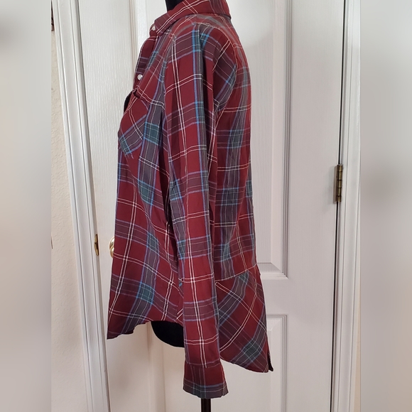 Lucky Brand NWT women's burgendy & greens plaid long sleeve button shirt sz XS - Picture 7 of 14